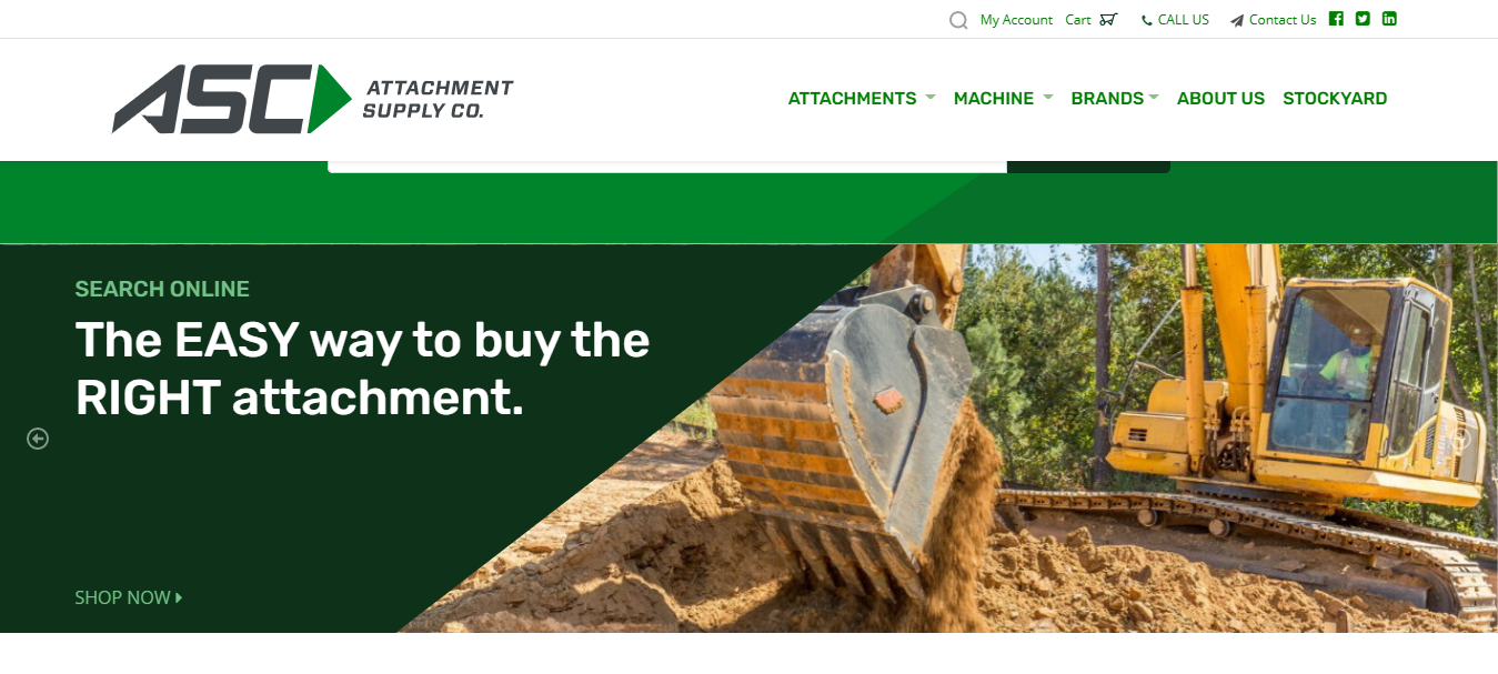 Pictured is ASC's online shopping site, attachmentsupply.com, an e-Commerce and online marketing site for buying and selling attachments online,