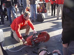 Hilti's Phil Arsenis demonstrates Hilti's hand-held gas saw at 2016 World of Concrete Hilti's Phil Arsenis demonstrates Hilti's hand-held gas saw at 2016 World of Concrete