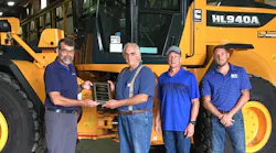 Bill Klein (left), Northeast Sales Manager For Hyundai Construction Equipment Americas, Presents Hyundai Dealer Plaque To Shafer Equipment Management Team (left To Right), Jim Shafer, Owner; Billy Evans, General Manager; And Aaron Cox, Sales Manager