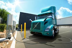 A Volvo Vnr Electric Charges At The High Powered Chargers Available To Fleets At Tec Equipment, Fontana A Volvo Vnr Electric Charges At The High Powered Chargers Available To Fleets At Tec Equipment, Fontana