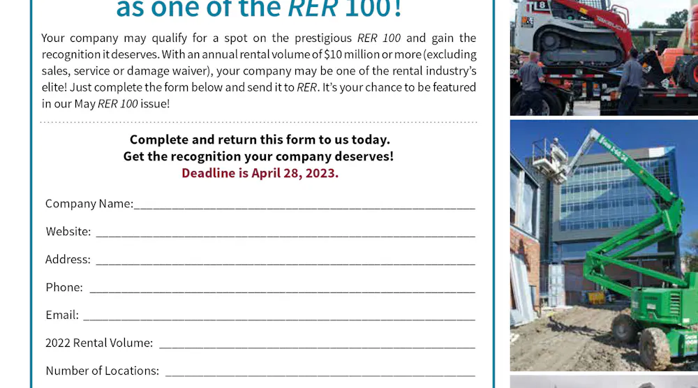 Be a Part of the RER 100! | Rental Equipment Register