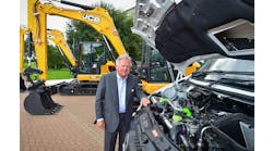 Jcb Lord Bamford With Hydrogen Powered Van Showing Engine Jcb Lord Bamford With Hydrogen Powered Van Showing Engine