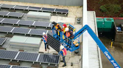 The boom lift panel cradle allows an operator to lift panels up to 250 pounds outside the existing guard rails of the boom platform.