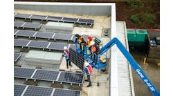 The boom lift panel cradle allows an operator to lift panels up to 250 pounds outside the existing guard rails of the boom platform. The boom lift panel cradle allows an operator to lift panels up to 250 pounds outside the existing guard rails of the boom platform.