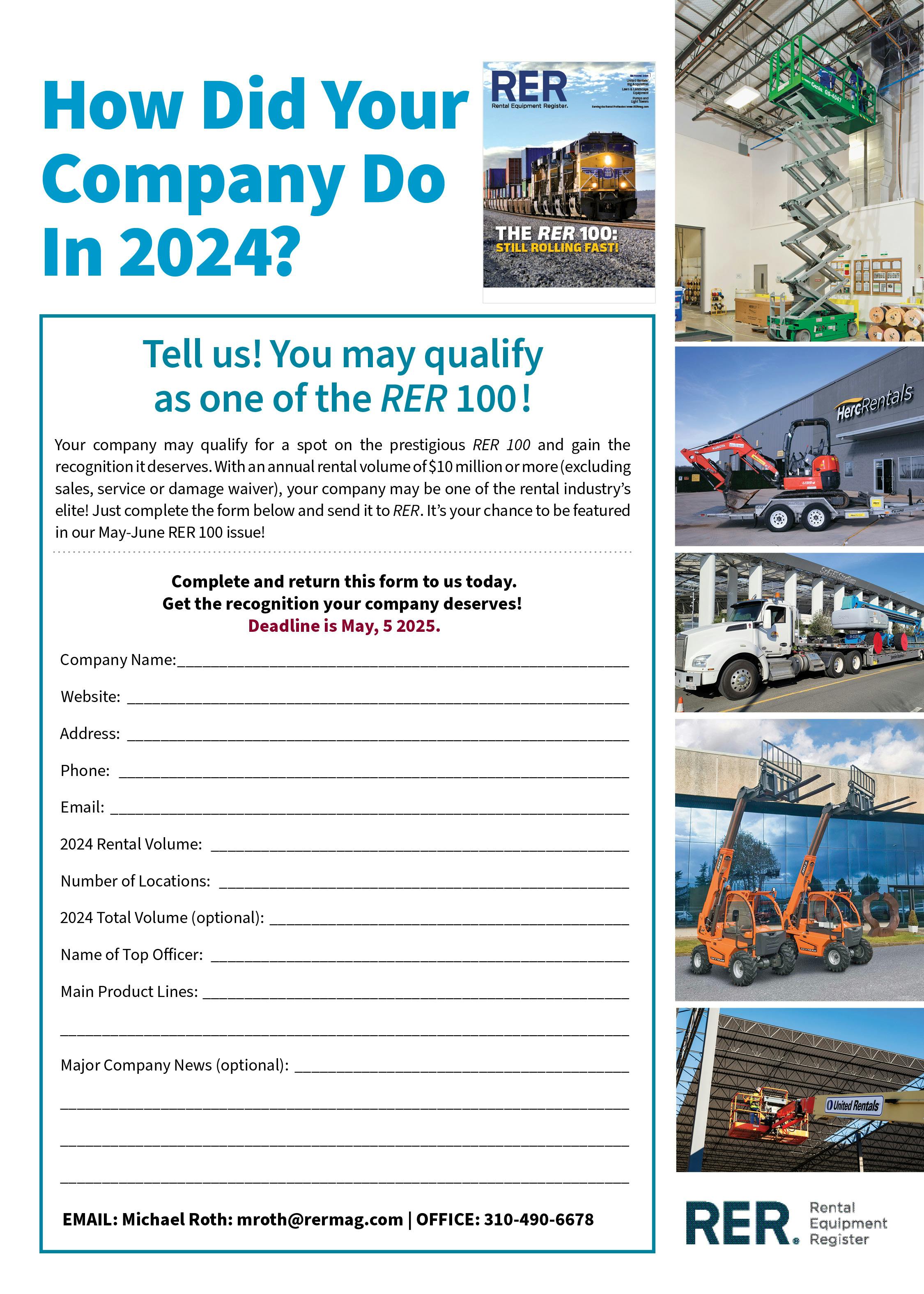 The RER 100 Has Openings! | Rental Equipment Register