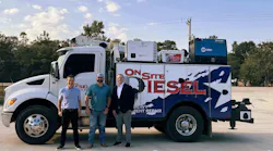 From left: Christian Vorspel-Rueter, executive VP & CFO, Deutz Corp.; Brent Nestor, president, OnSite Diesel and Spencer McHugh, Deutz Americas head of M&A, strategy, and field service growth, celebrate the acquisition by an OnSite Diesel service truck.