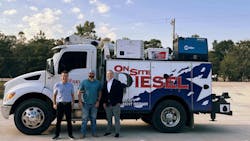 From left: Christian Vorspel-Rueter, executive VP & CFO, Deutz Corp.; Brent Nestor, president, OnSite Diesel and Spencer McHugh, Deutz Americas head of M&A, strategy, and field service growth, celebrate the acquisition by an OnSite Diesel service truck. From left: Christian Vorspel-Rueter, executive VP & CFO, Deutz Corp.; Brent Nestor, president, OnSite Diesel and Spencer McHugh, Deutz Americas head of M&A, strategy, and field service growth, celebrate the acquisition by an OnSite Diesel service truck.