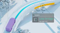 An example of HERE's technology shows a low bridge and the maximum height for a truck to be able to pass beneath it.