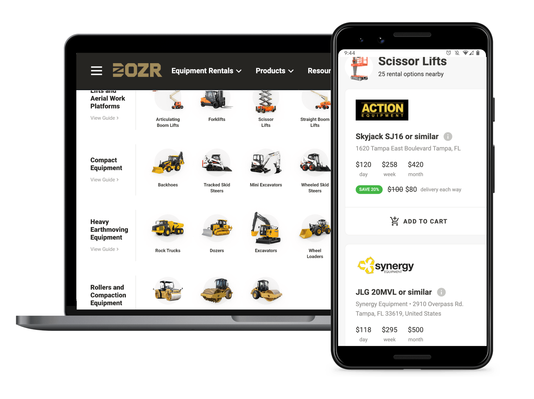 Dozr portal offers equipment for rent to contractors in Canada and the United States.