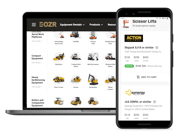 Dozr portal offers equipment for rent to contractors in Canada and the United States.