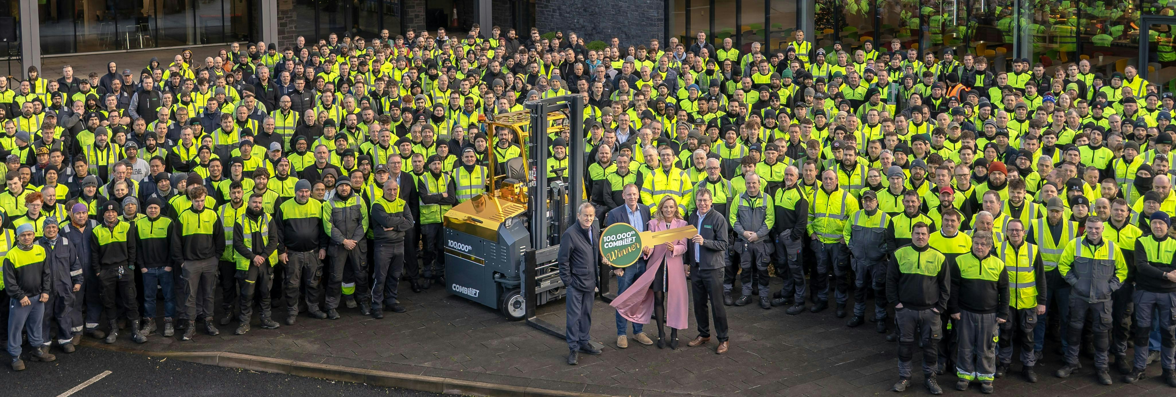 Karreen Farrell wins Combilift's 100,000th forklift.