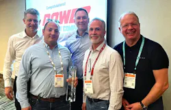 Front row, left to right: Dave Matz, President of ML Holdings (parent company of Power Equipment Company) and Mark Kuhn, Vice President of Construction Sales at Power Equipment Company. Back row, left to right: Melker Jernberg, Head of Volvo CE; Scott Young, Head of Region North America, Volvo CE; Martin Lundstedt, CEO and President of Volvo Group. Front row, left to right: Dave Matz, President of ML Holdings (parent company of Power Equipment Company) and Mark Kuhn, Vice President of Construction Sales at Power Equipment Company. Back row, left to right: Melker Jernberg, Head of Volvo CE; Scott Young, Head of Region North America, Volvo CE; Martin Lundstedt, CEO and President of Volvo Group.