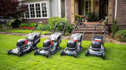 Honda's lineup of walk-behind battery-powered lawn mowers.